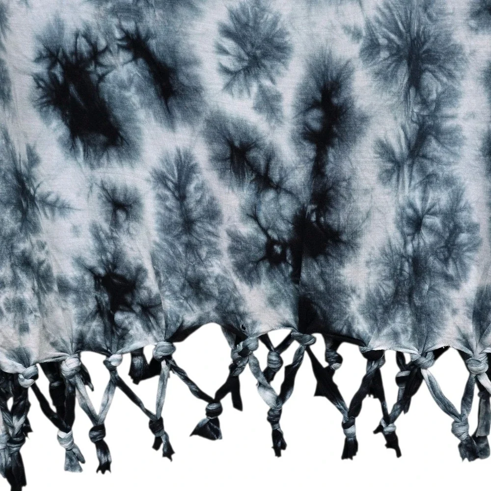 Swimsuits For All Women Plus 18/20 Black Slate White Tie Dye Fringe Cover Up NEW